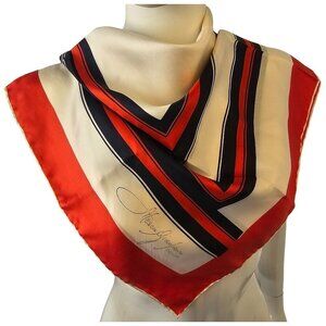 Meacci Gianfranco Signature Italian Silk Scarf Red White Blue 30" Sq Hand Rolled
